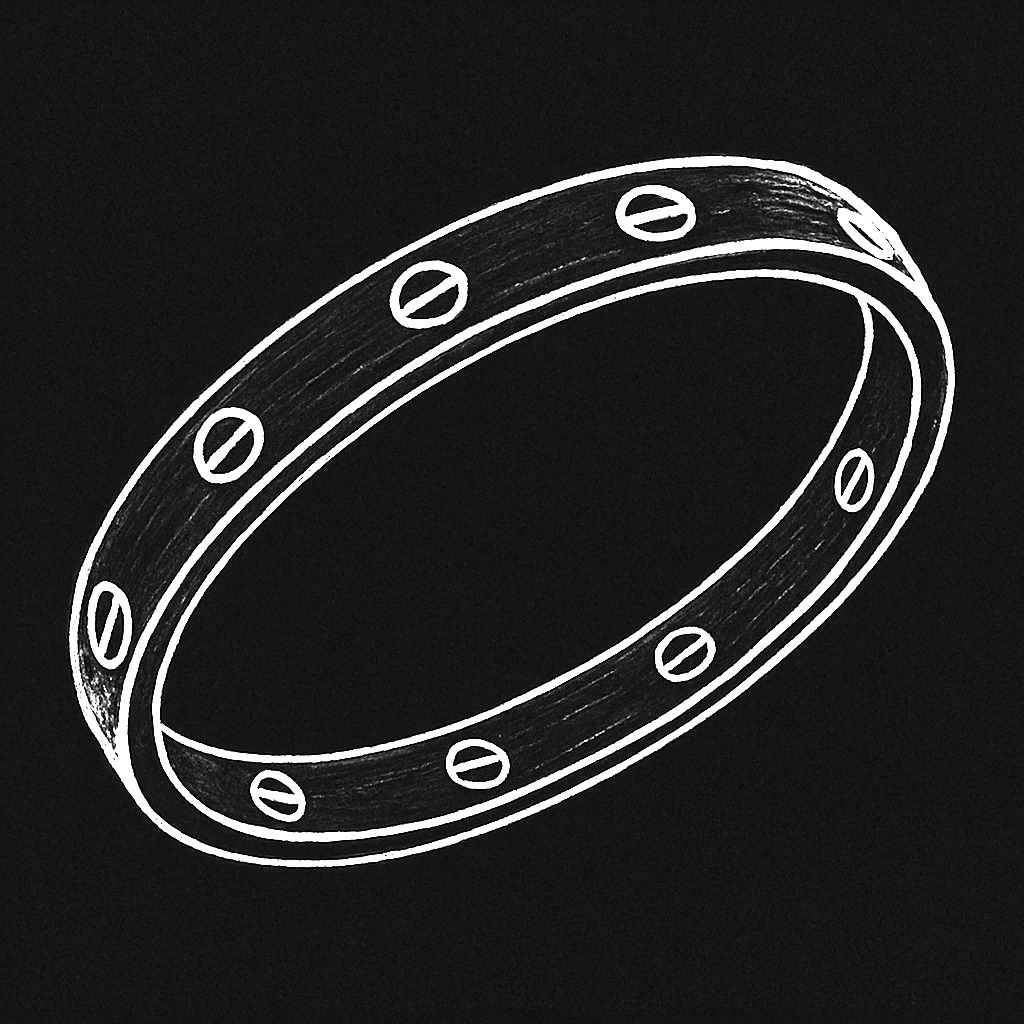 Illustration of the Cartier Love Bracelet: a rigid bangle with signature screw motifs